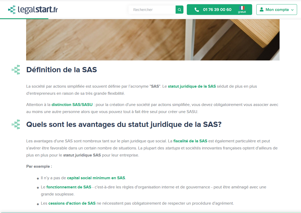  Mots-clés sur un article Legalstart 