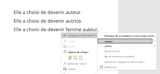   Test du traitement des termes féminins sur Microsoft Word    